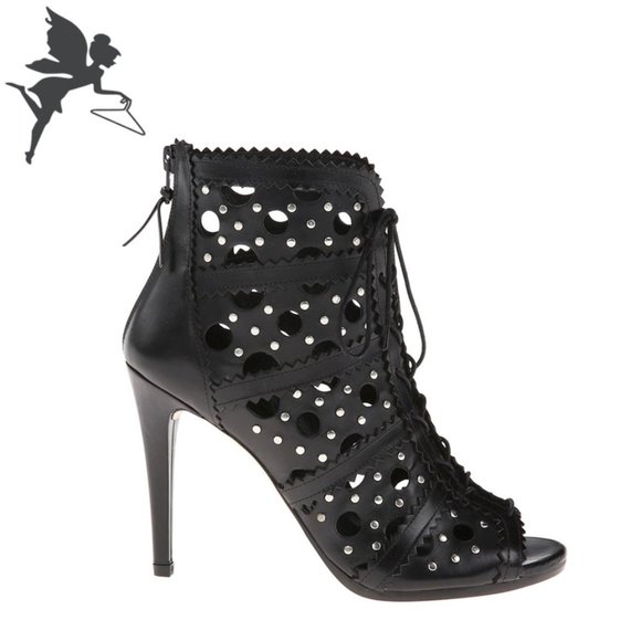STUART WEITZMAN Cagey Lace Cut Leather Open Toe Bootie - Picture 1 of 9